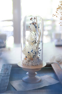 ホワイト素材がおしゃれなガラスドームレッスン・季節のフラワーレッスン７月の風景