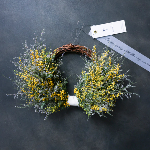 【数量限定】人気！ミモザクレッセントリース・28センチ・一点物/ギフトボックス入