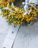 【数量限定】幸せ運ぶ鳥 ドイツつばめオーナメント付き ミモザのリース｜ドライフラワー｜春インテリア・ギフトに