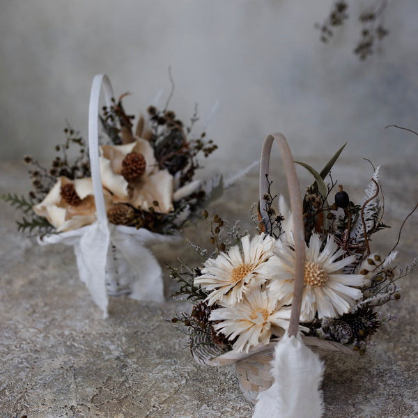 【季節の一点物】ドライフラワーの花かごアレンジ・リペンスロゼッタ【お早め発送可能品】