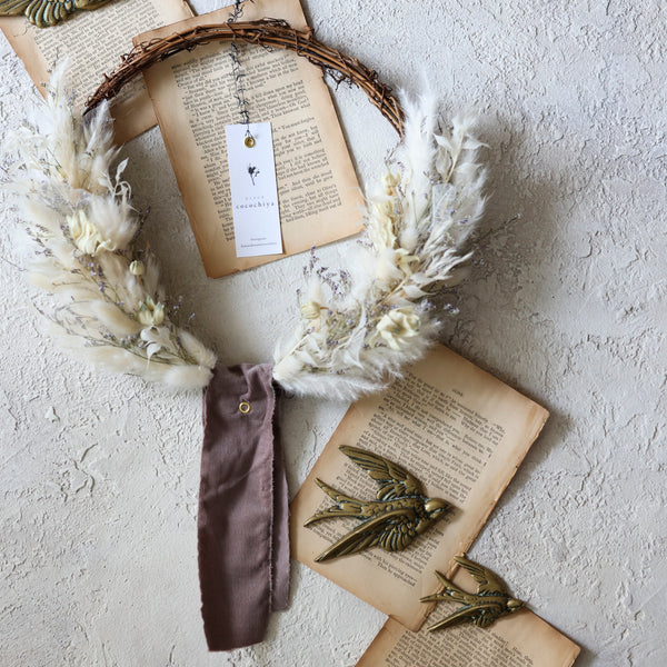 【季節の一点物】ふわふわハーフリース33センチ・秋冬ドライフラワー【お早め発送可能品】