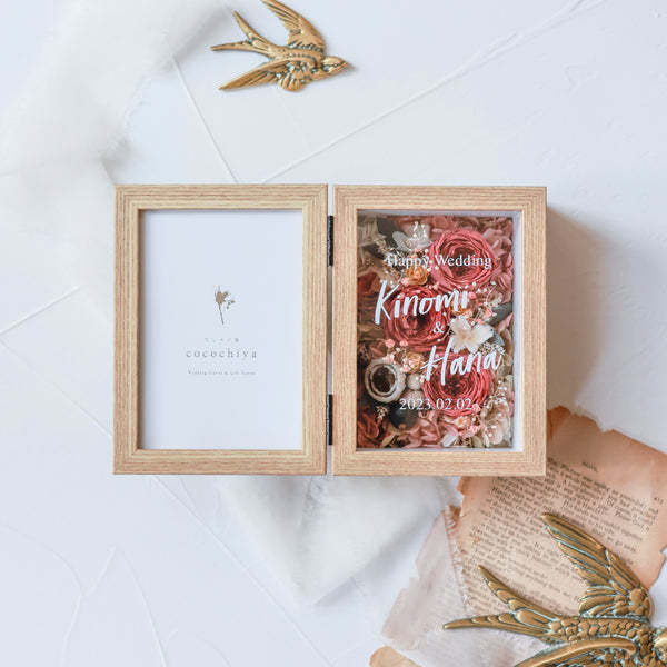 【お早め発送品】★限定色★フラワーフォトフレーム 二つ折りS | オールドローズ・くすみレッド・還暦祝い